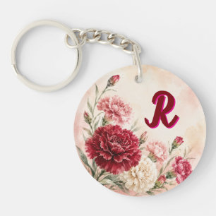 Personalised January Birth Flower Carnation Key Ring