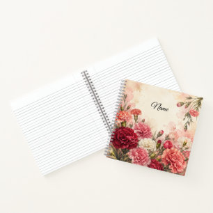 Personalised January Birth Flower Carnation  Notebook