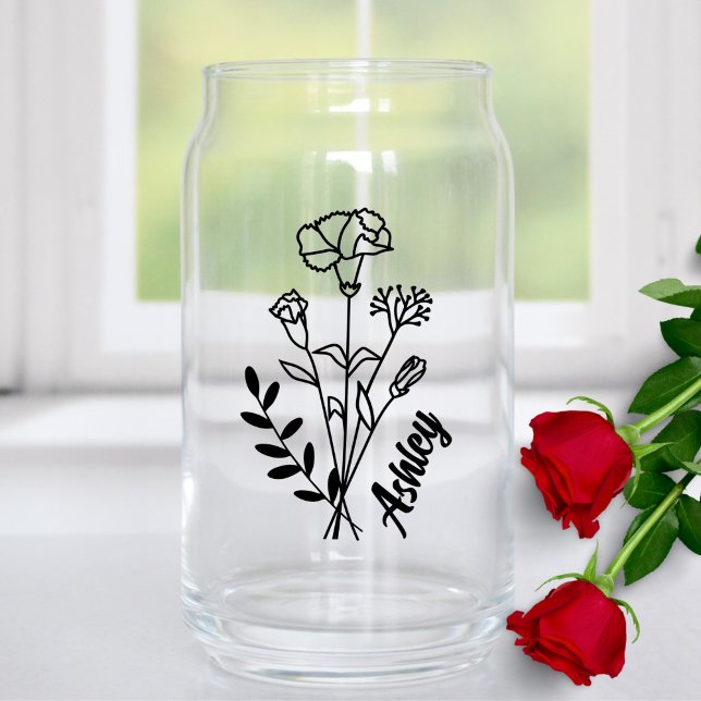 Personalised January Birth Month Flower Carnations Can Glass (Creator Uploaded)