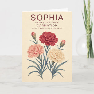 Personalised January Birthday Carnation Flower Card