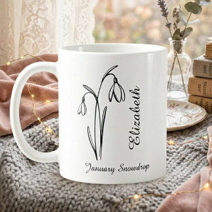 Personalised January Birthday Snowdrop Floral Coffee Mug