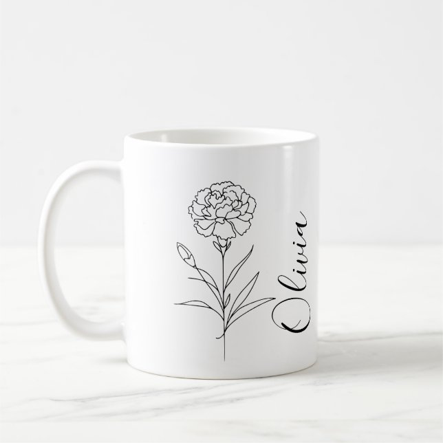 Personalised January Carnation Birth Flower  Coffee Mug (Left)