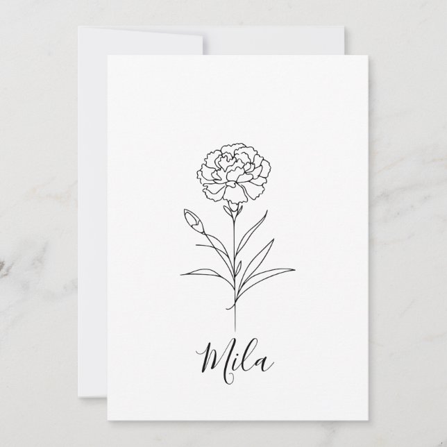 Personalised January Carnation Birth Flower  Invitation (Front)