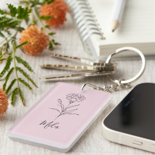 Personalised January Carnation Birth Flower Key Ring