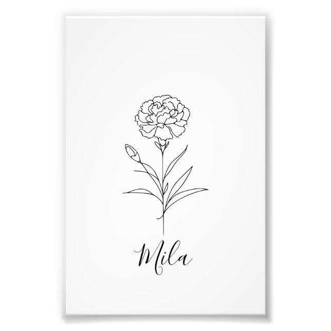 Personalised January Carnation Birth Flower  Photo Print (Front)