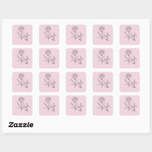 Personalised January Carnation Birth Flower Square Sticker