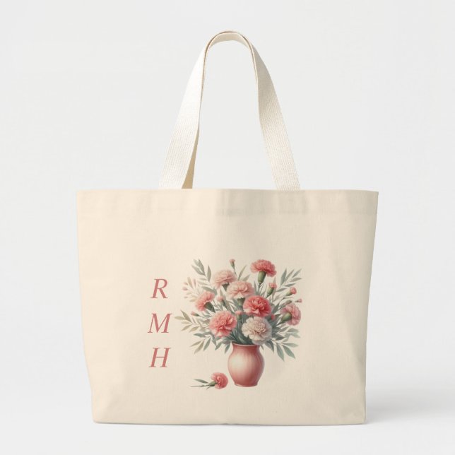Personalised January Carnation Tote Bag (Front)