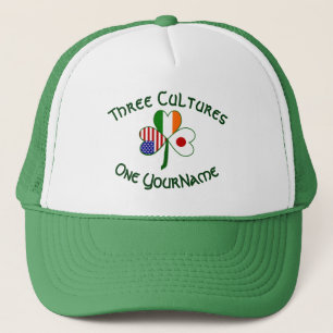 Personalised Japan Ireland USA Flag Shamrock Trucker Hat