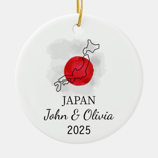 Personalised Japan Ornament, Japan Flag Gift Ceramic Tree Decoration (Front)