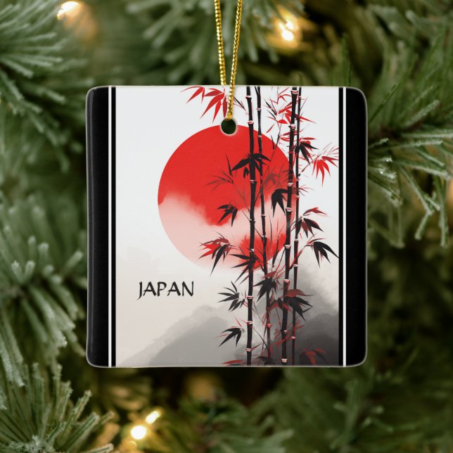 Personalised Japan Sun and Bamboo Japanese Holiday Ceramic Ornament (Tree)