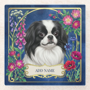 Personalised Japanese Chin Blue Glass Coaster