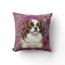 Personalised Japanese Chin Pink Floral Cushion