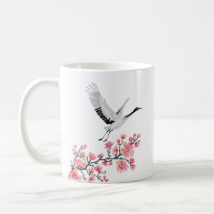 Personalised Japanese Crane and Cherry Blossom Coffee Mug