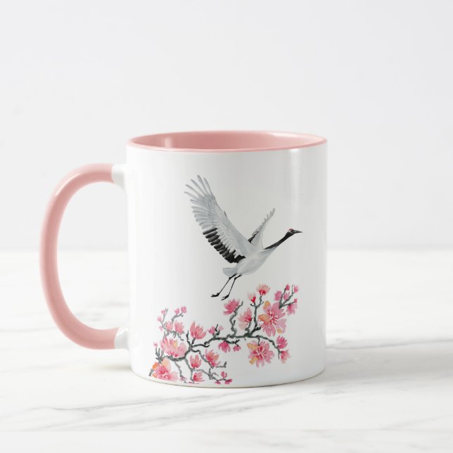 Personalised Japanese Crane and Cherry Blossom Mug (Left)