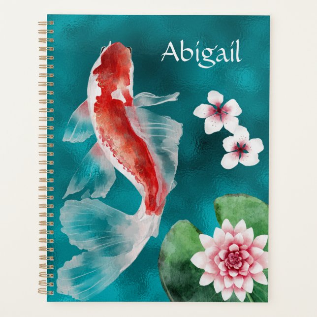 Personalised Japanese Koi Fish, Cherry Blossoms Planner (Front)