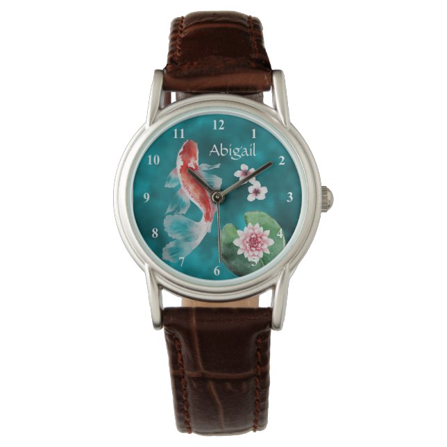 Personalised Japanese Koi Fish, Cherry Blossoms Watch (Front)