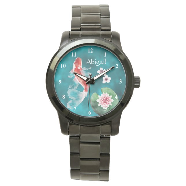 Personalised Japanese Koi Fish, Cherry Blossoms Watch (Front)