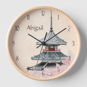 Personalised Japanese Temple Cherry Blossoms Japan Clock