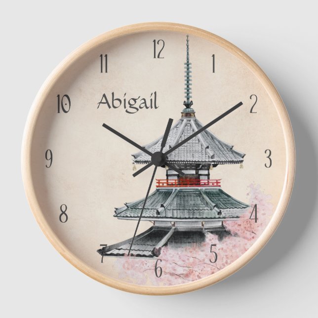 Personalised Japanese Temple Cherry Blossoms Japan Clock (Front)