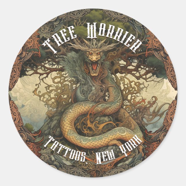 Personalised Japanese Tree Dragon Tattoo Parlour Classic Round Sticker (Front)