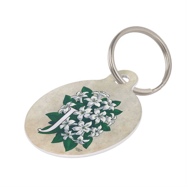 Personalised Jasmine Flower Monogram Pet Tag (Side)