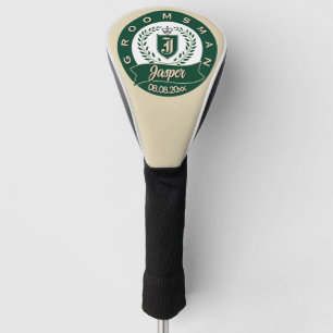 Personalised Jasper Groomsman Crest Green & Ivory Golf Head Cover