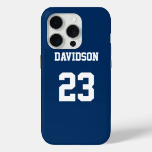 Personalised Jersey Name Number Blue and White iPhone 15 Pro Case