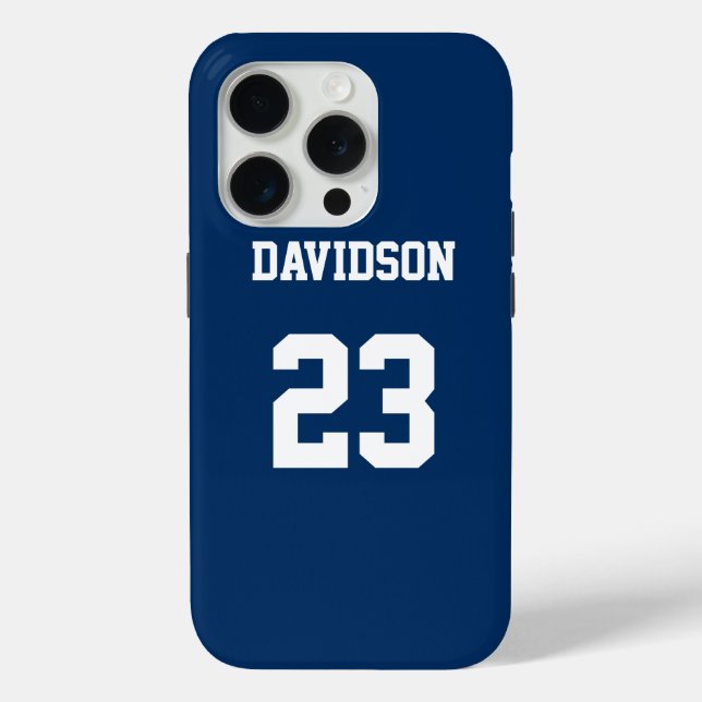 Personalised Jersey Name Number Blue and White Case-Mate iPhone Case (Back)