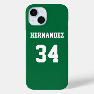 Personalised Jersey Name Number Green and White iPhone 15 Case