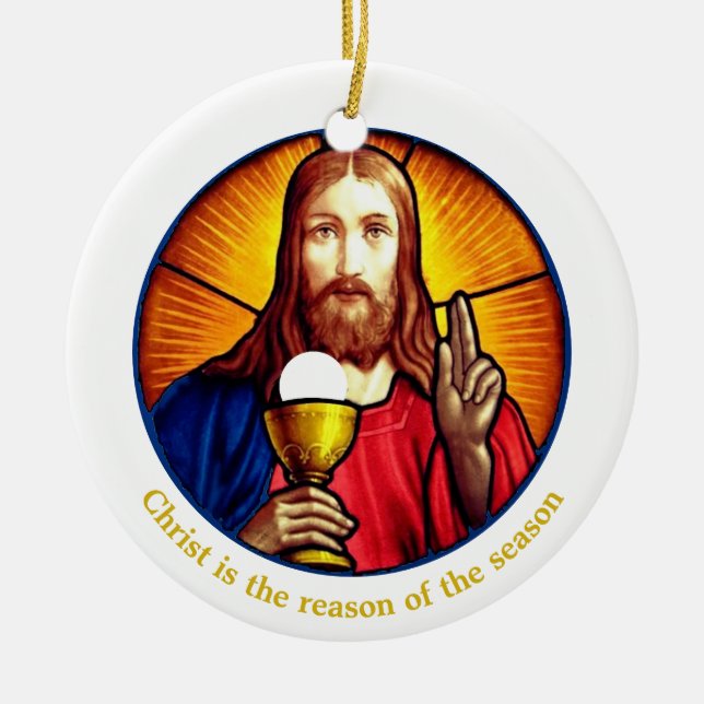Personalised Jesus Image Ceramic Tree Decoration (Front)