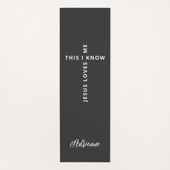 Personalised Jesus Loves Me Black White Reversible Yoga Mat (Front)