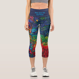 Personalised JESUS REAL PEACE Abstract Print Capri Leggings