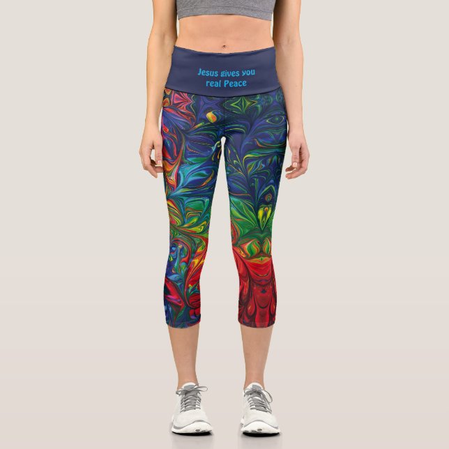 Personalised | JESUS REAL PEACE | Abstract Print Capri Leggings (Front)