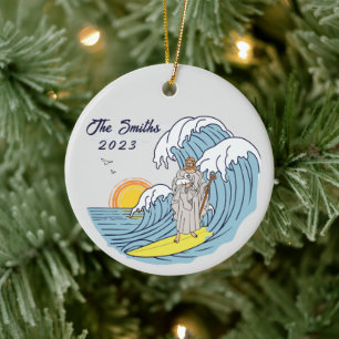 Personalised Jesus Surfing Christmas Holiday Ceramic Tree Decoration