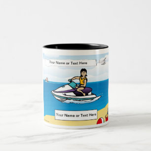Personalised Jet Ski - Female Cartoon  Two-Tone Coffee Mug