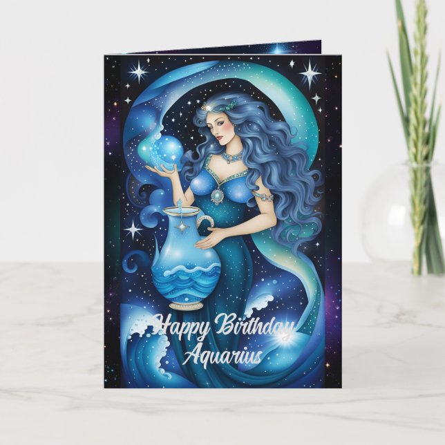 Personalised Jewel Galaxy Zodiac Aquarius Card (Front)