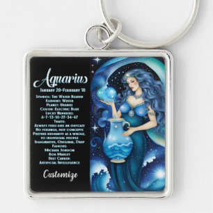 Personalised Jewel Galaxy Zodiac Aquarius Key Ring