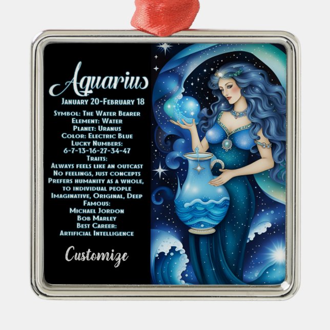 Personalised Jewel Galaxy Zodiac Aquarius Metal Tree Decoration (Front)