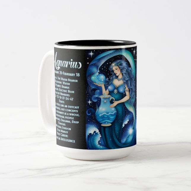 Personalised Jewel Galaxy Zodiac Aquarius Two-Tone Coffee Mug (Front Left)