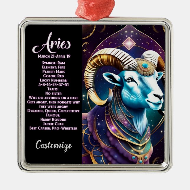 Personalised Jewel Galaxy Zodiac Aries Metal Tree Decoration (Front)