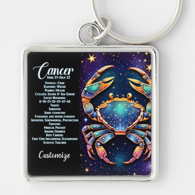 Personalised Jewel Galaxy Zodiac Cancer Key Ring (Front)