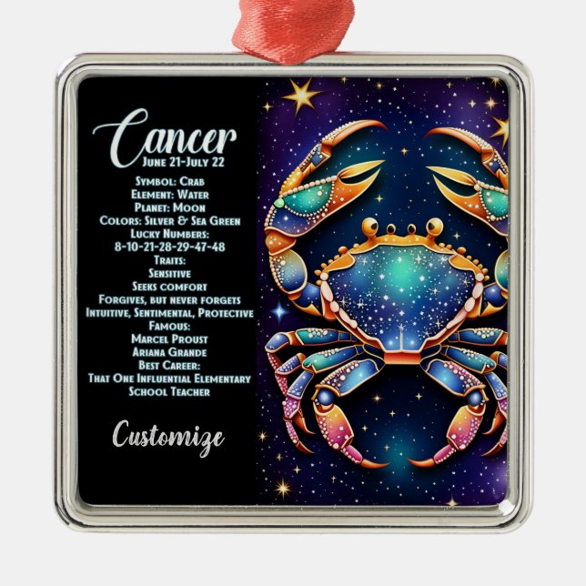 Personalised Jewel Galaxy Zodiac Cancer Metal Tree Decoration (Front)