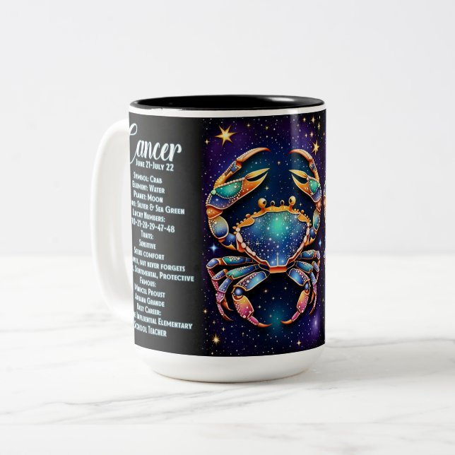 Personalised Jewel Galaxy Zodiac Cancer Two-Tone Coffee Mug (Front Left)