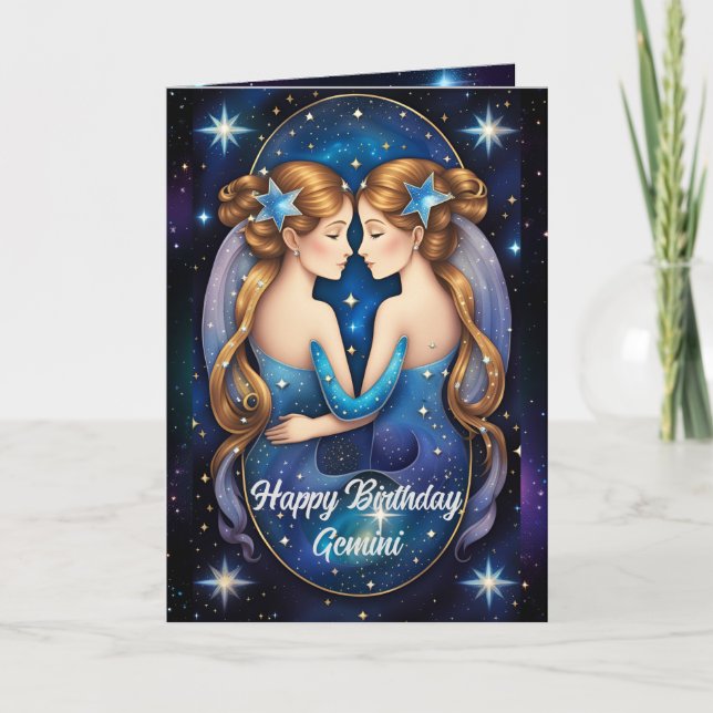 Personalised Jewel Galaxy Zodiac Gemini Card (Front)