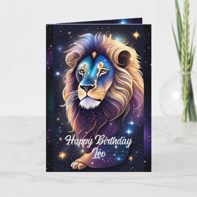 Personalised Jewel Galaxy Zodiac Leo Card (Front)