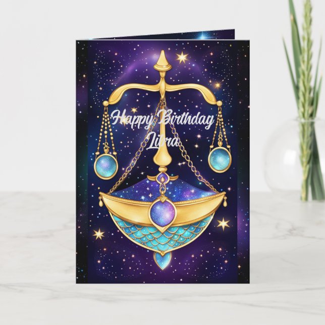 Personalised Jewel Galaxy Zodiac Libra Card (Front)