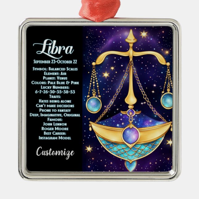 Personalised Jewel Galaxy Zodiac Libra Metal Tree Decoration (Front)