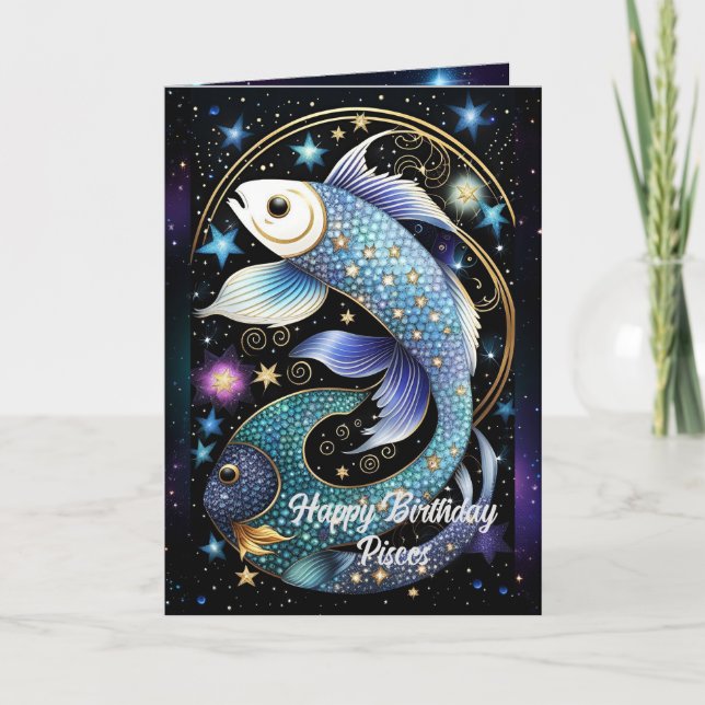 Personalised Jewel Galaxy Zodiac Pisces Card (Front)