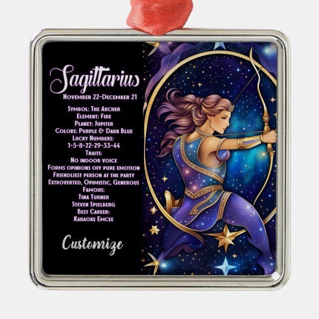 Personalised Jewel Galaxy Zodiac Sagittarius Metal Tree Decoration (Front)