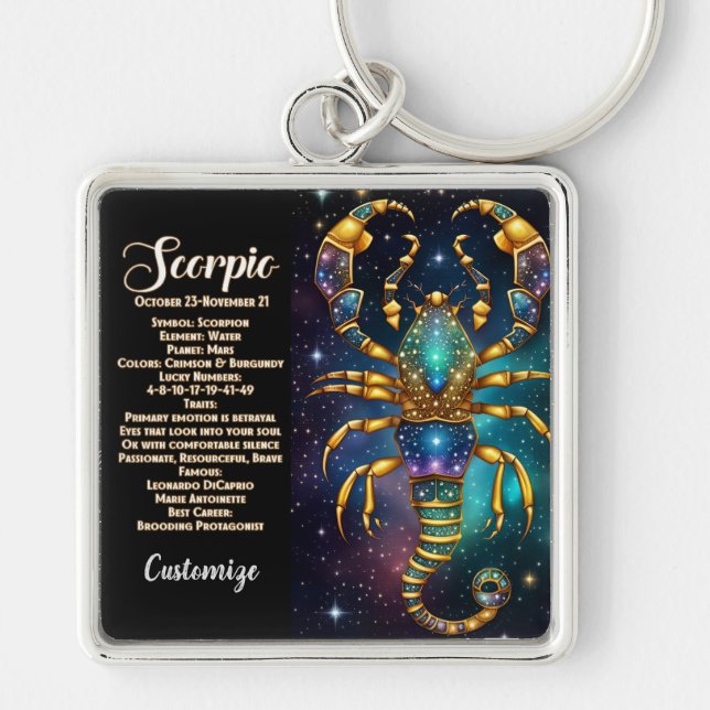Personalised Jewel Galaxy Zodiac Scorpio Key Ring (Front)